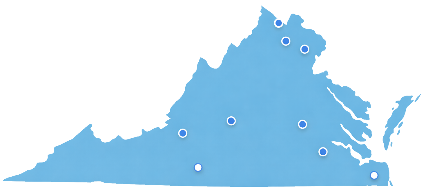 Map of Virginia showing Autism FIRST service locations