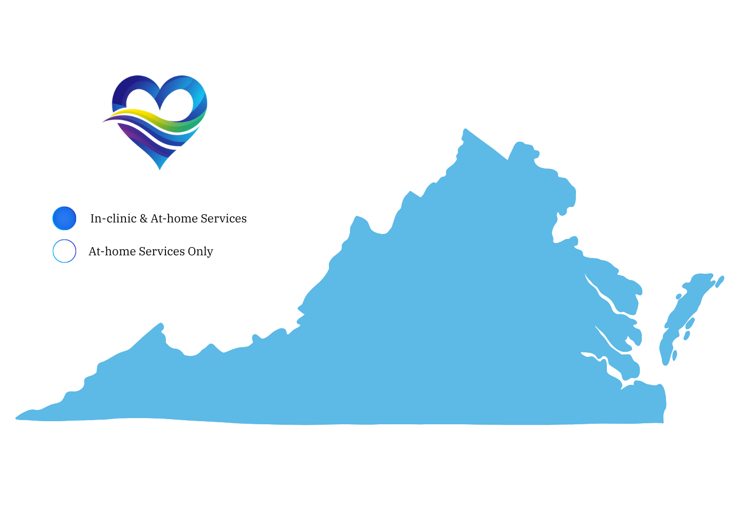Map of Virginia showing Autism FIRST locations